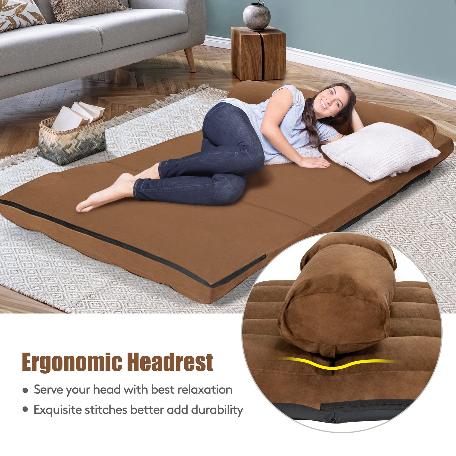6-Position Adjustable Floor Sofa with Removable Pillows
