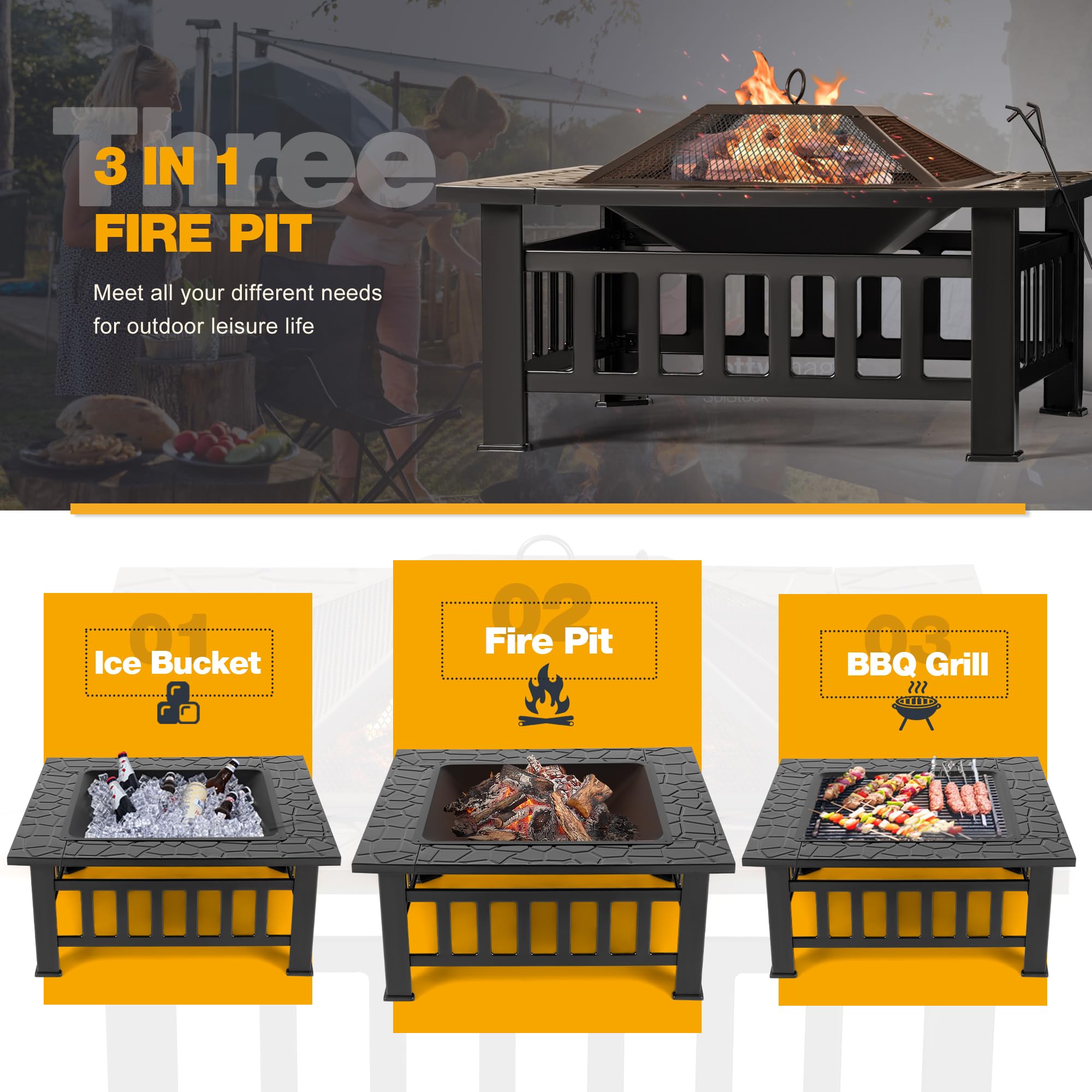32 Inch Square Fire Pit Table