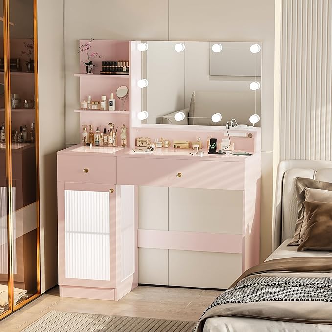 44" Vanity Desk with Mirror and Lights