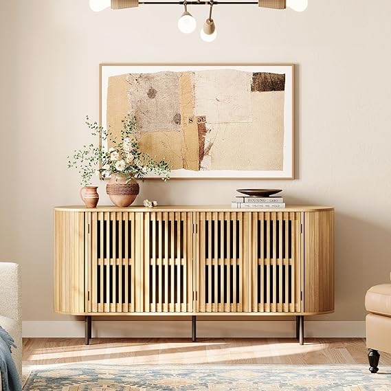Fluted Sideboard Buffet Cabinet with 4 Doors