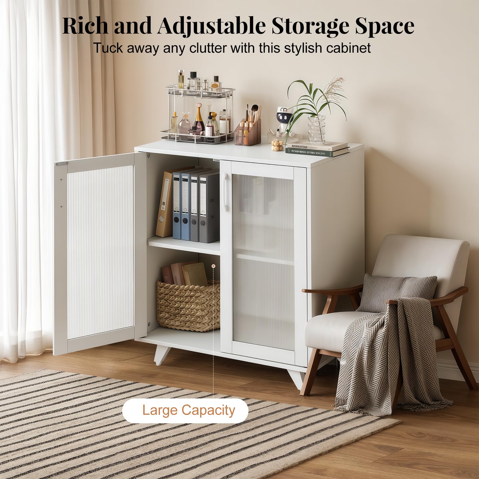 White Storage Sideboard Cabinet with Doors
