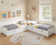 L-Shaped Twin Trundle Bed with Storage Desk