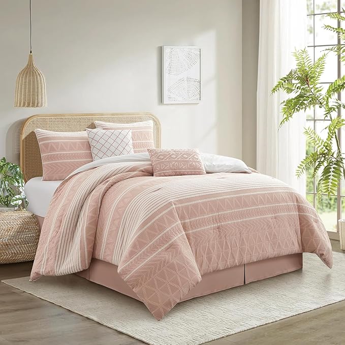 6-Piece King Comforter Set White Jacquard Geometric