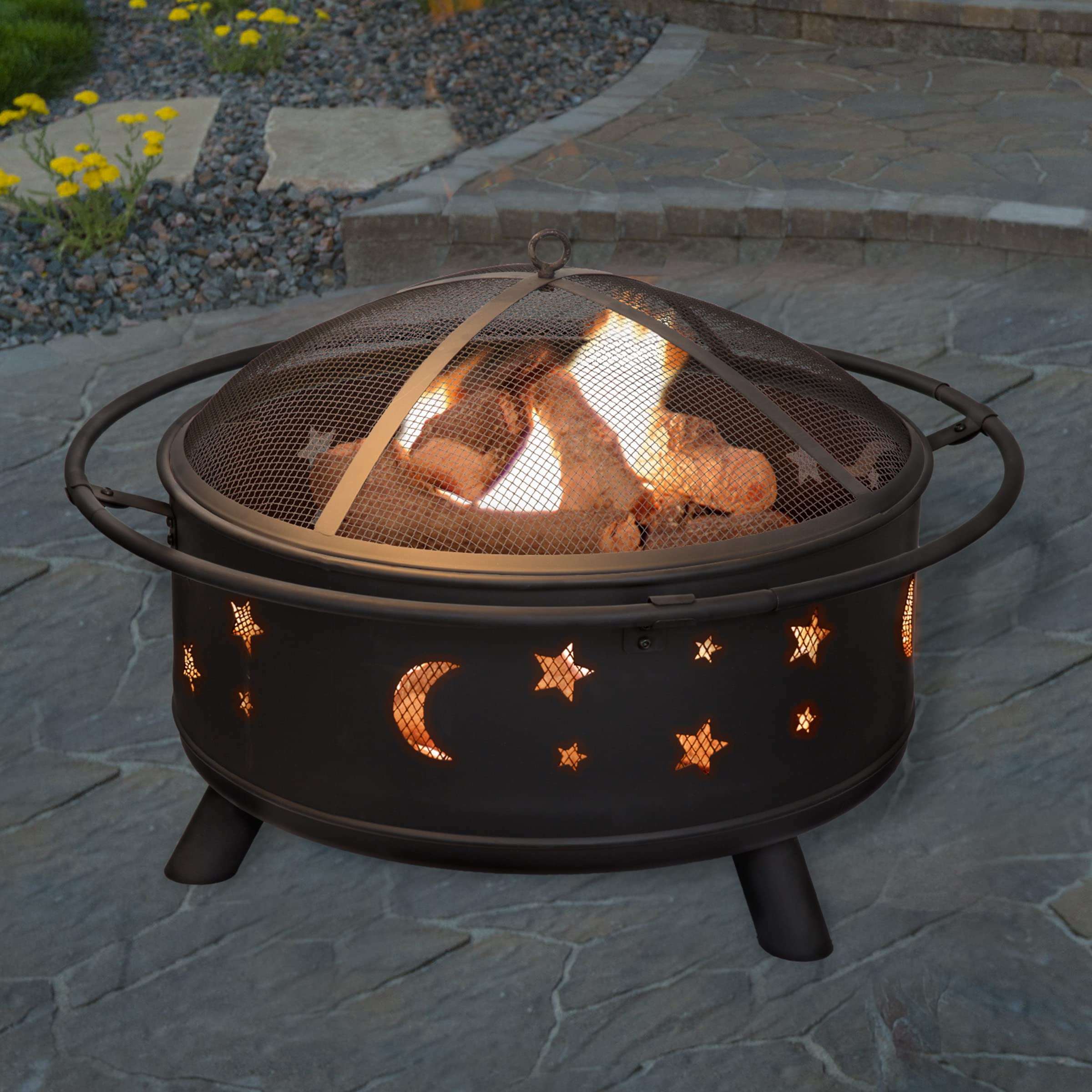 32-Inch Outdoor Wood Burning Fire Pit with Screen and Cover