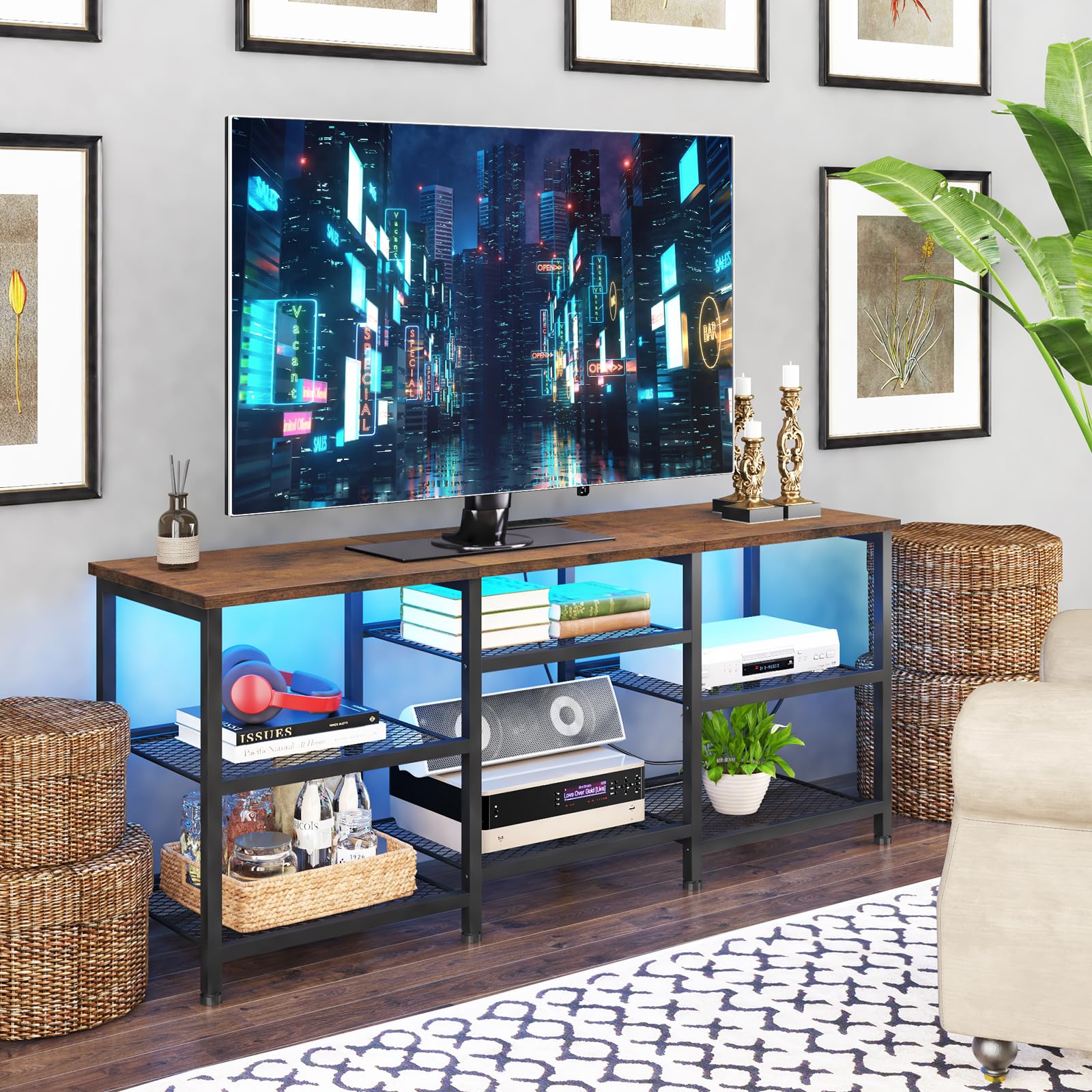 TV Stand with Charging Station and LED Lights