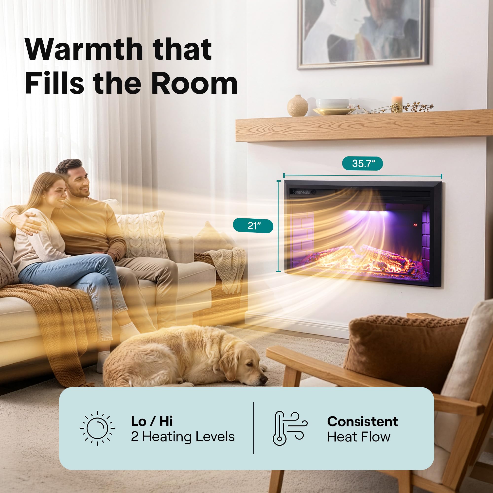 36" Smart Electric Fireplace with Heater