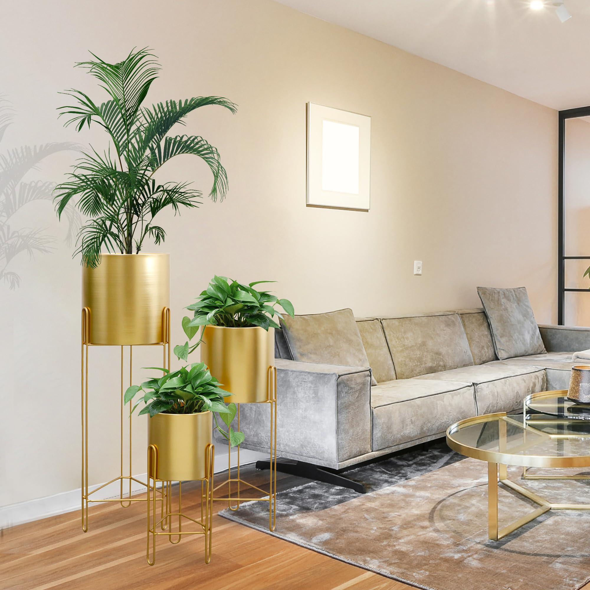 Set of 3 Large Metal Planters with Stand