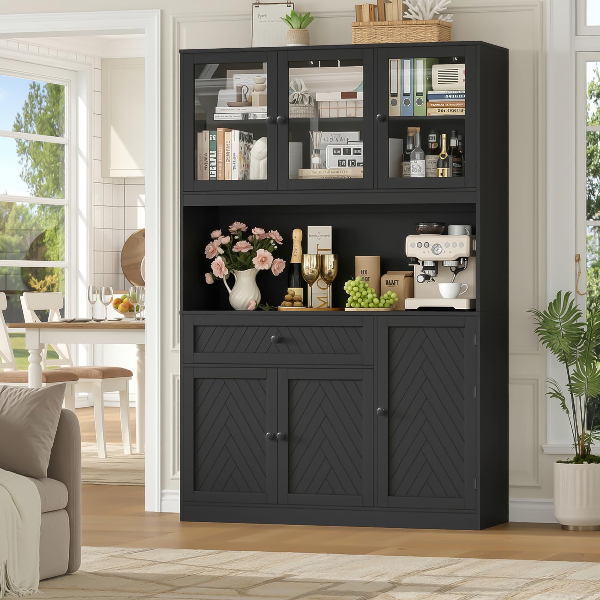 72" Tall Kitchen Pantry Storage Cabinet with Glass Doors