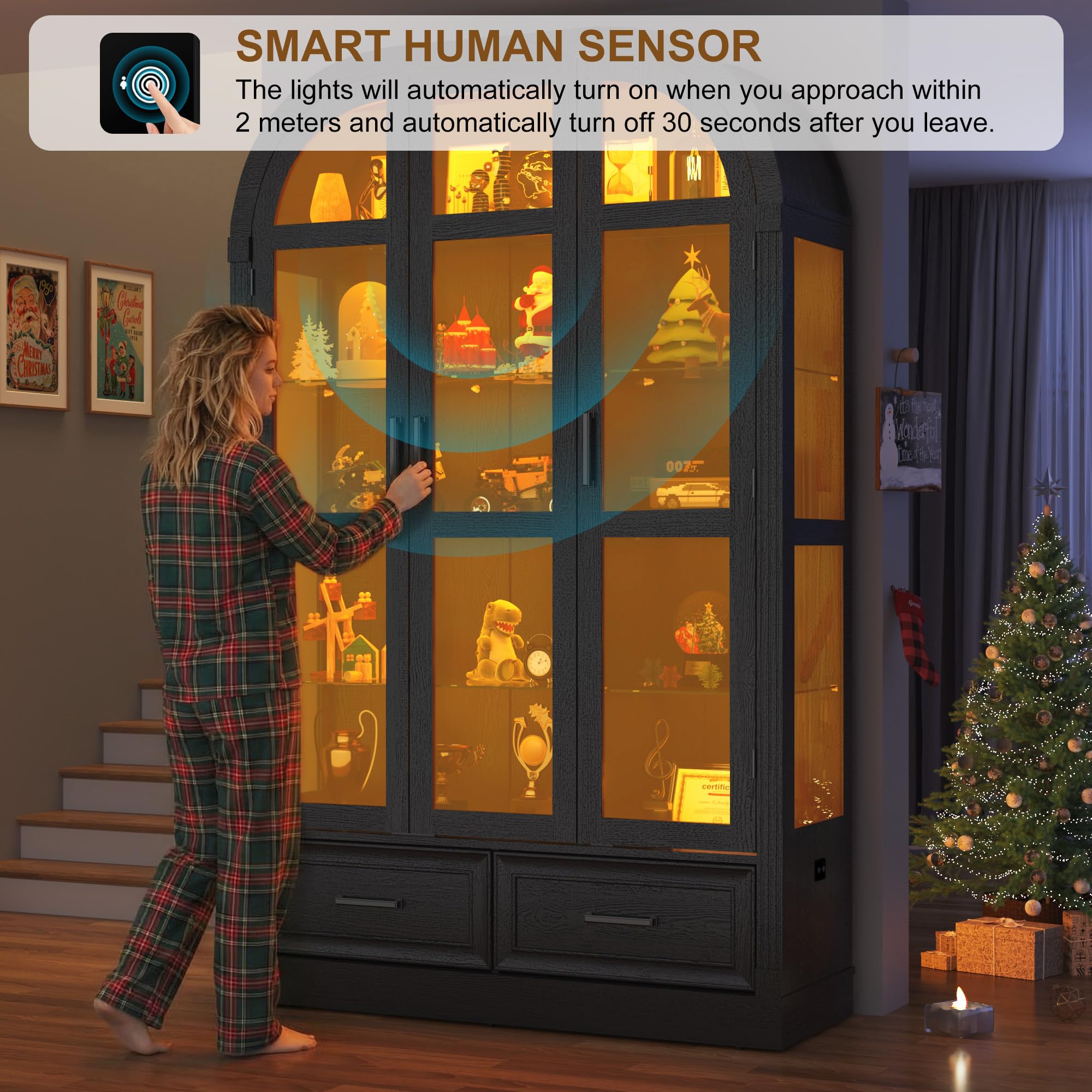 3-Door Glass Display Cabinet with LED Lights