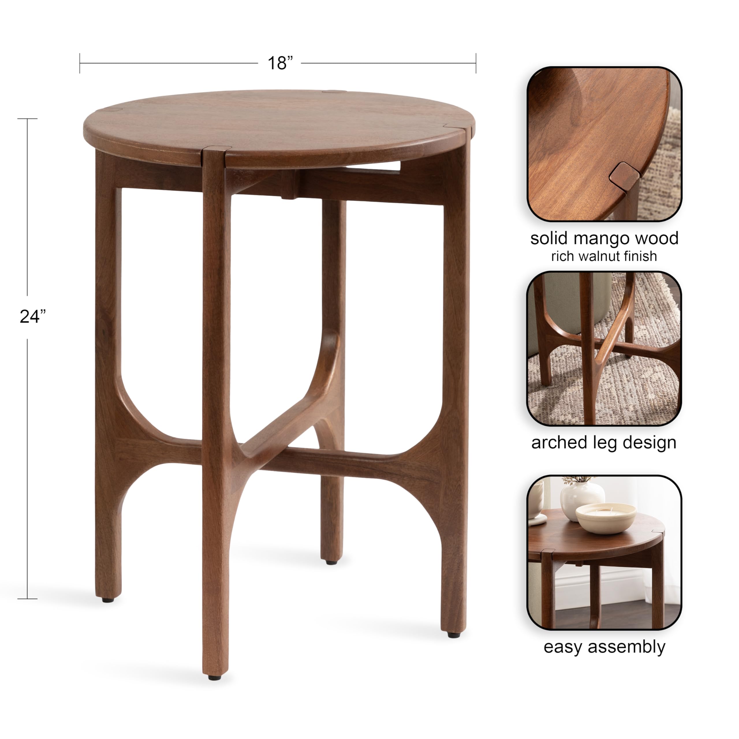 Modern Geometric Mango Wood Round Side Table