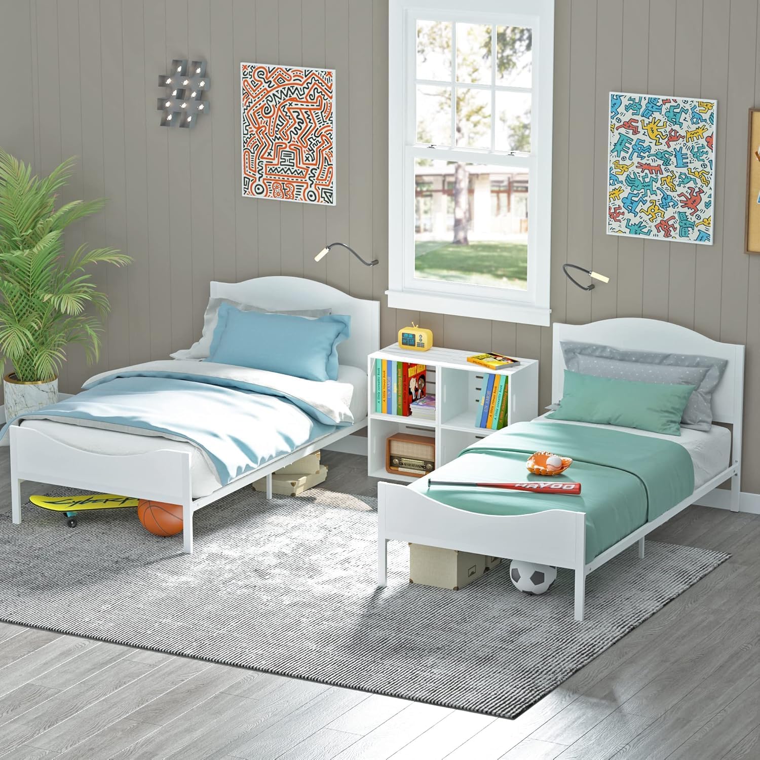 Twin Bed Frame with Wooden Headboard and Footboard