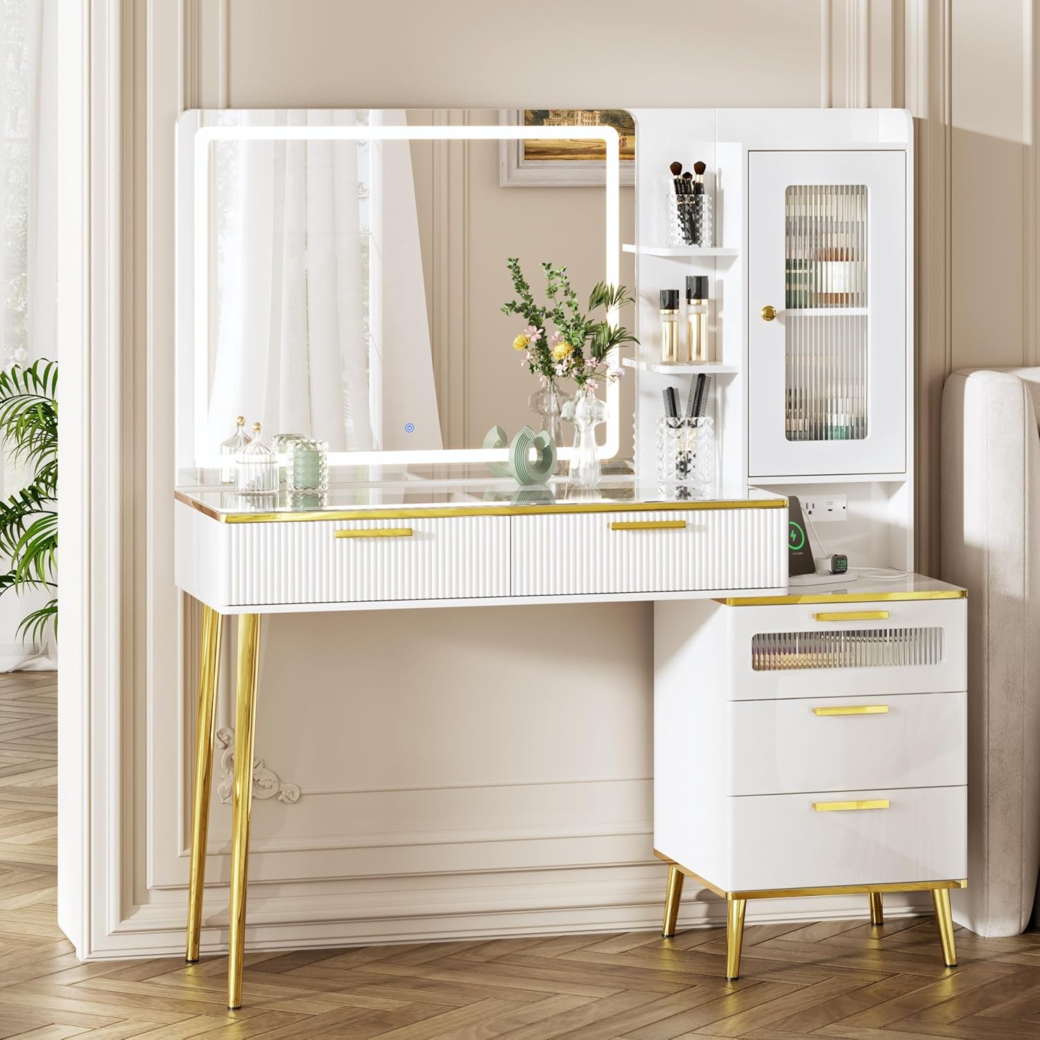 47.24" Modern Vanity Desk with Mirror and Lights