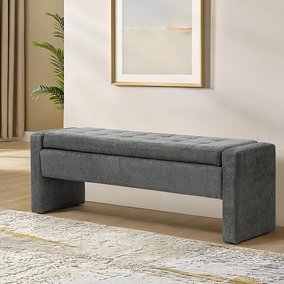 55" Upholstered Storage Bench with Tufted Seat