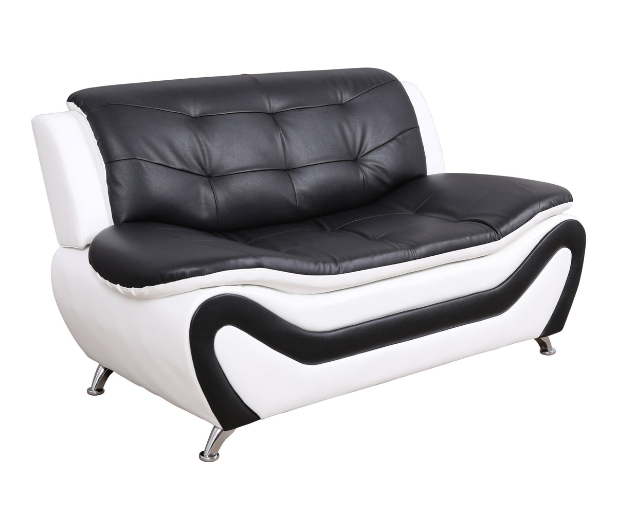 3-Piece Modern Sofa Set with Tufted Back - Black and White Faux Leather