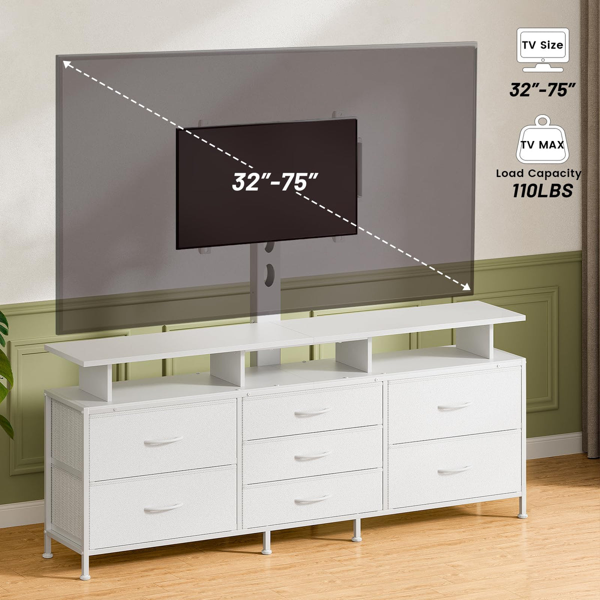 63" TV Stand with Mount and 7 Drawers