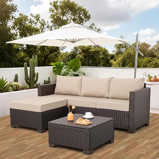 3-Piece Outdoor Sectional Sofa Set with Storage Table
