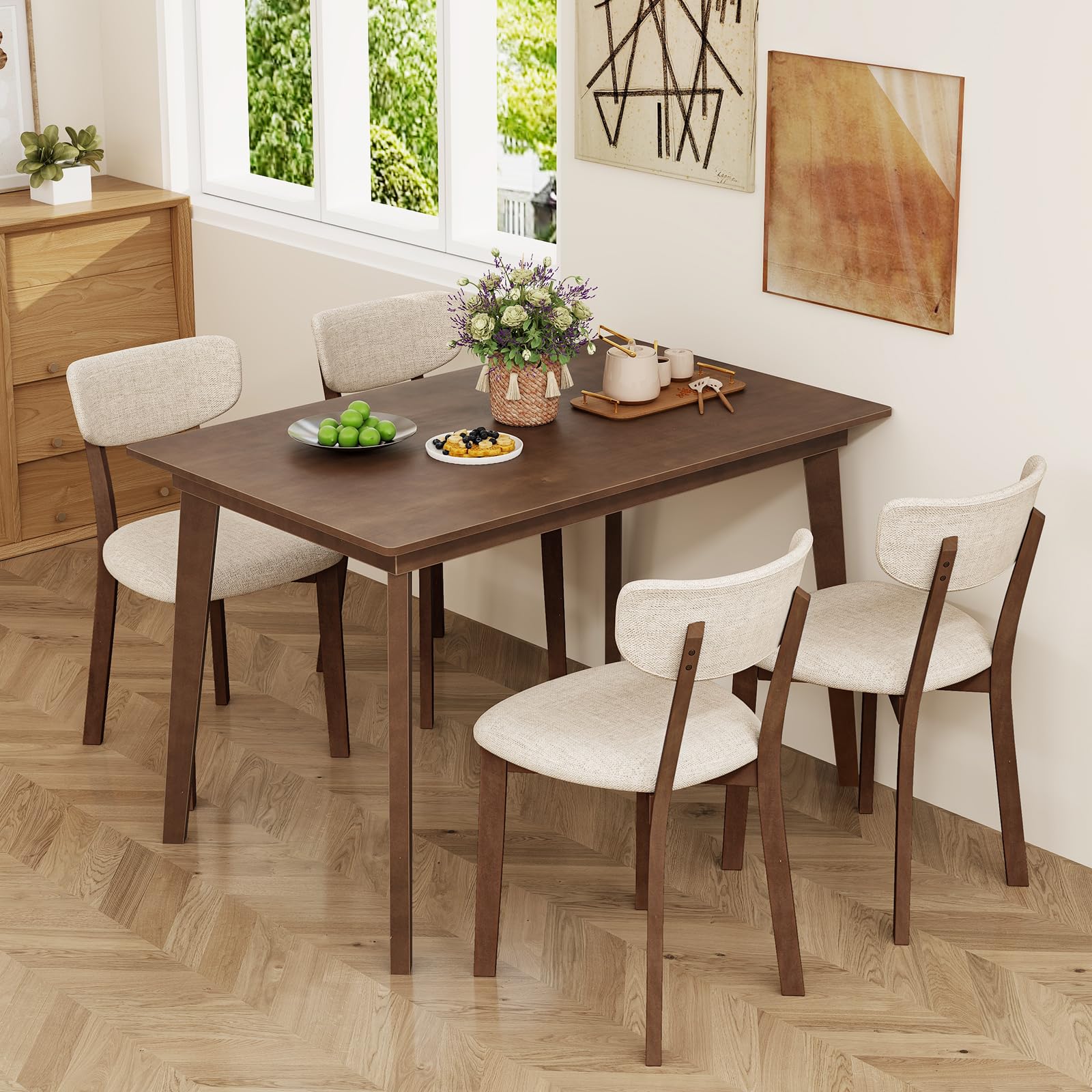 5-Piece Dining Table Set with Padded Chairs