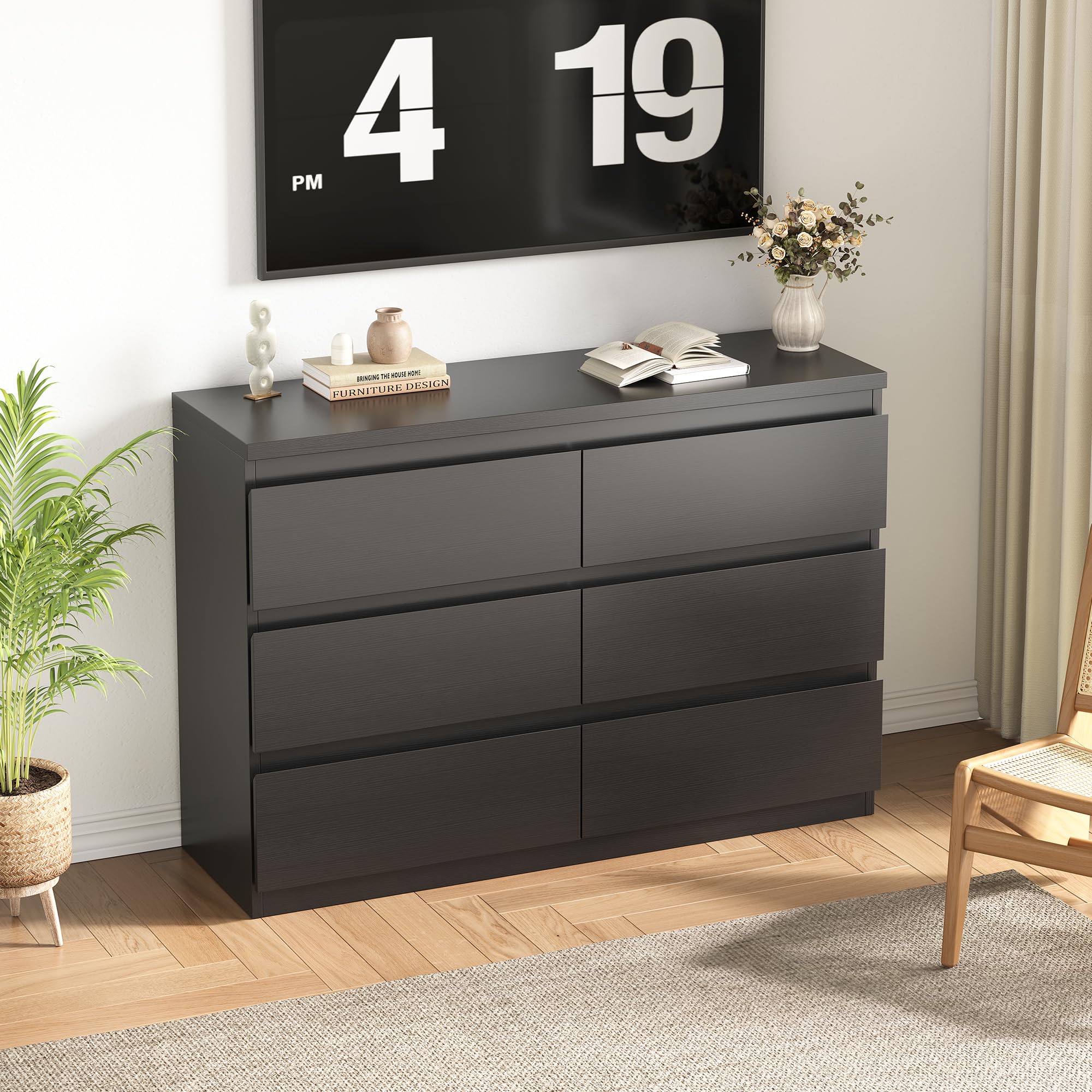 6 Drawer Dresser for Bedroom - Modern Wood Storage Chest