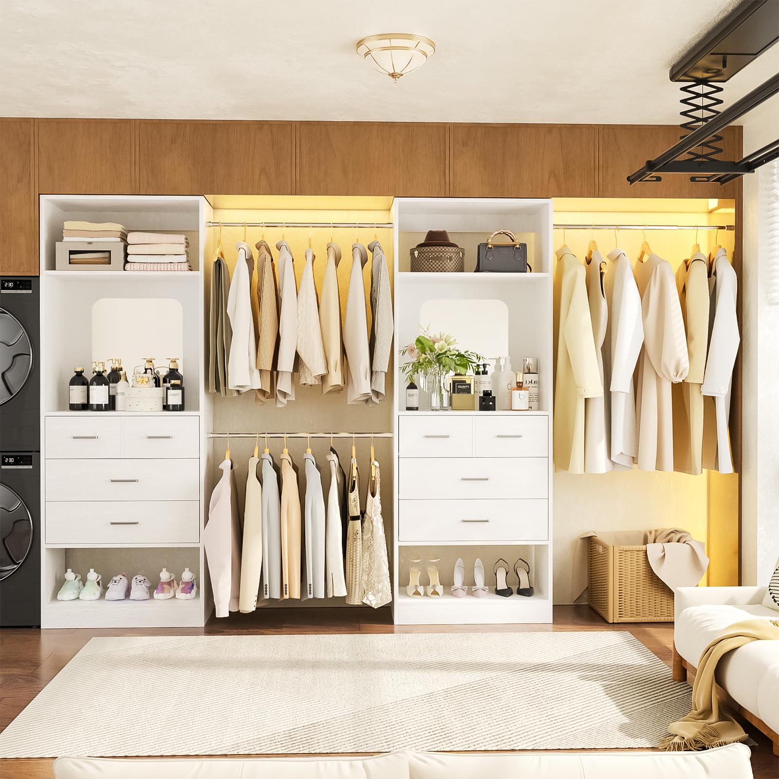 Walk-In Closet Organizer with 8 Drawers and Mirror
