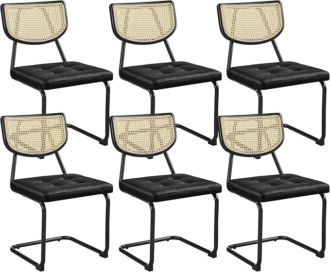 Rattan Dining Chairs Set of 2 - Mid Century Modern with Chrome Legs