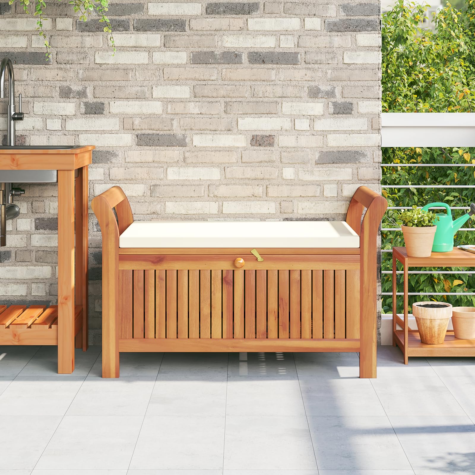 Garden Storage Bench with Cushion