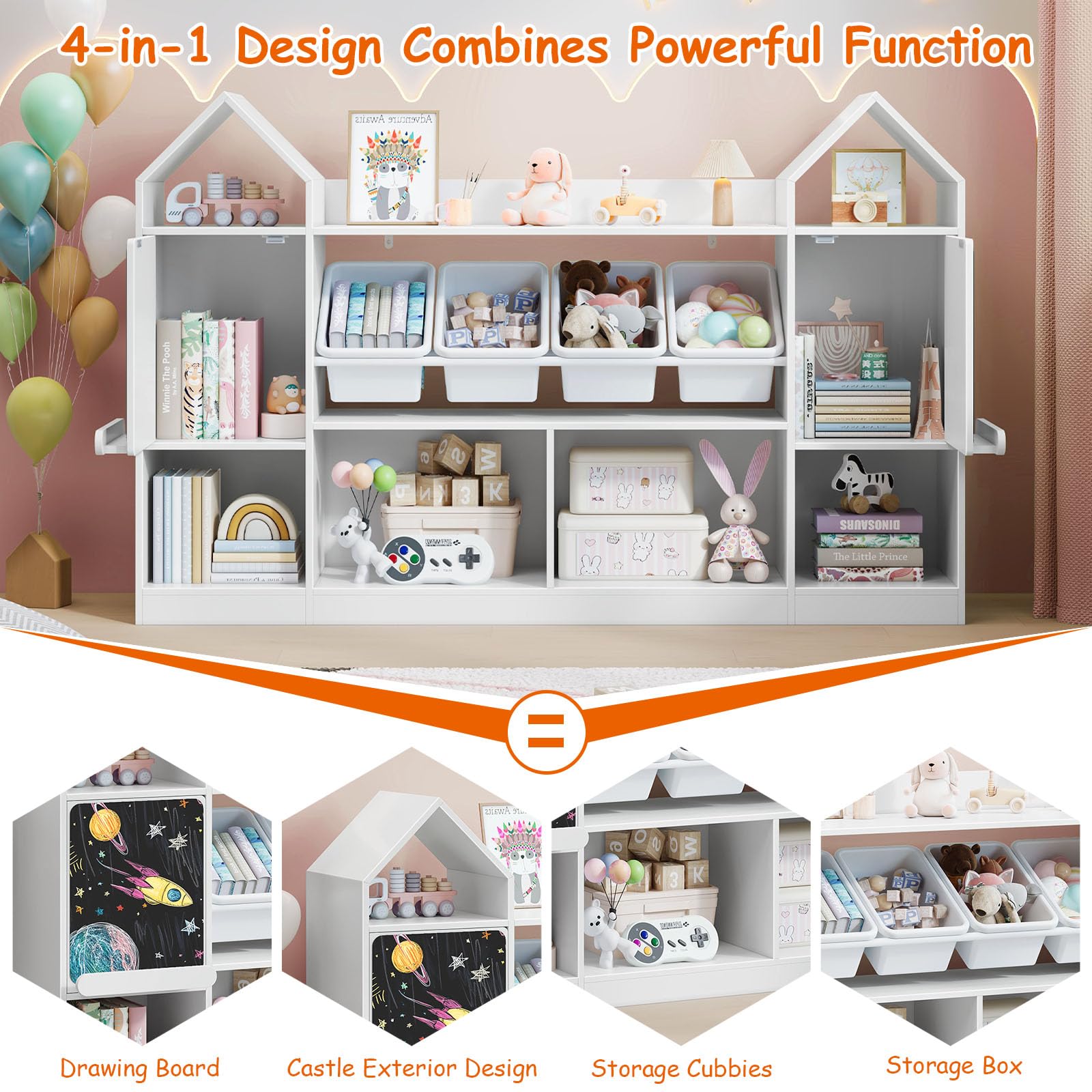 Castle Shape Children's Bookcase with Blackboard