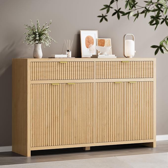 Fluted Sideboard Buffet Cabinet with Storage Drawers