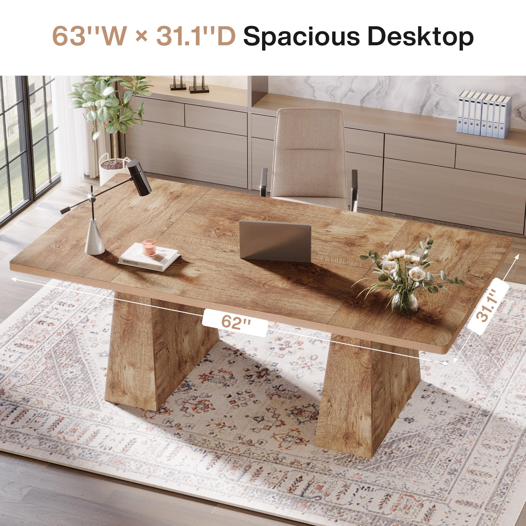 63-Inch Executive Desk with Double Pedestal