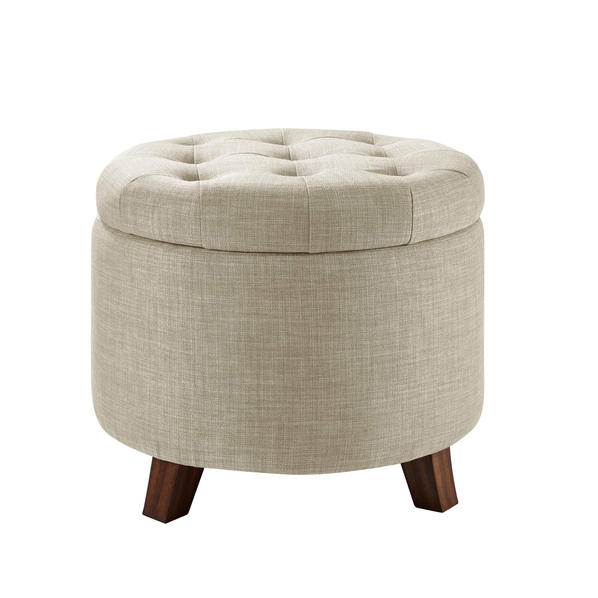 Round Storage Ottoman Footstool with Button Tufted Design