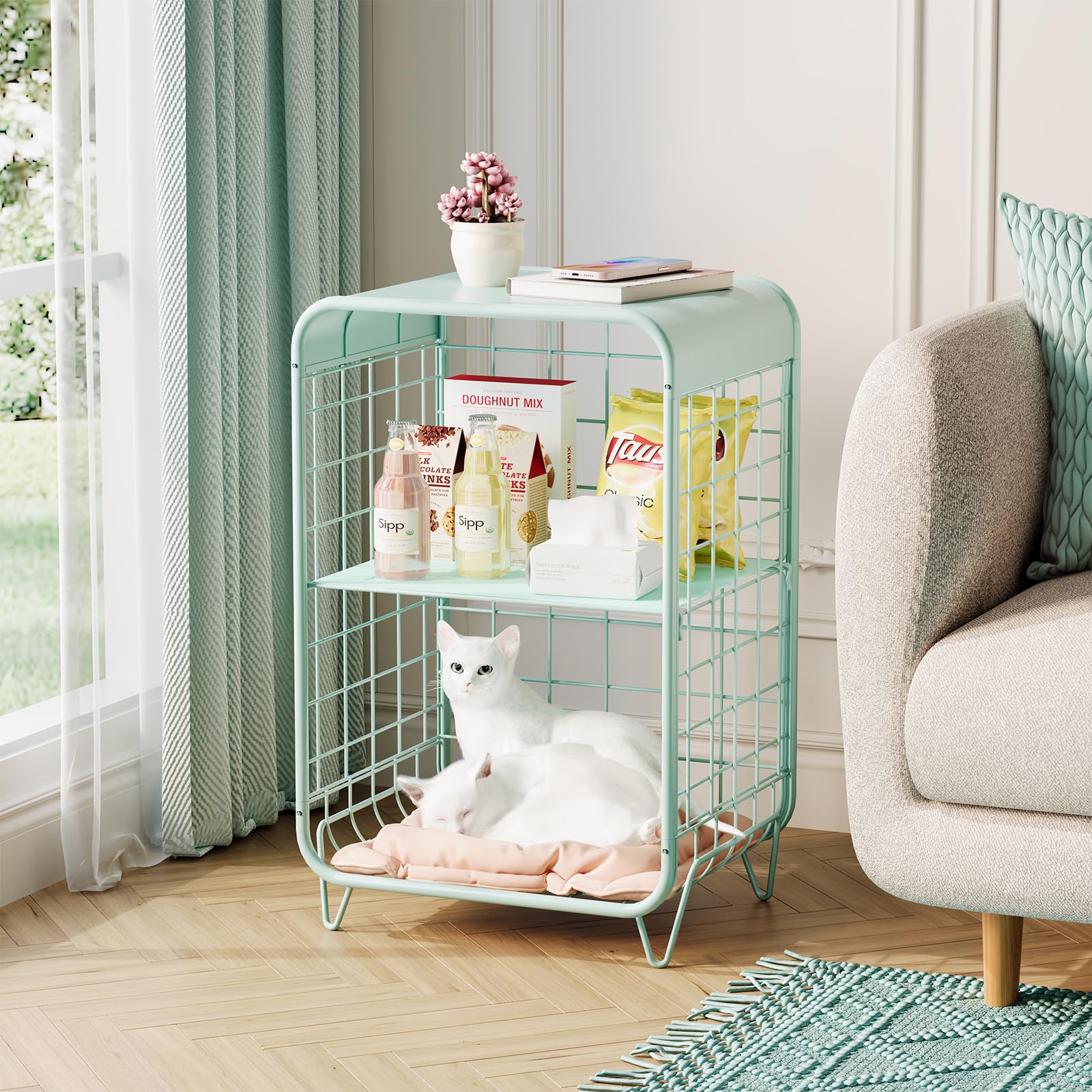 3-Tier Metal Side Table with Storage