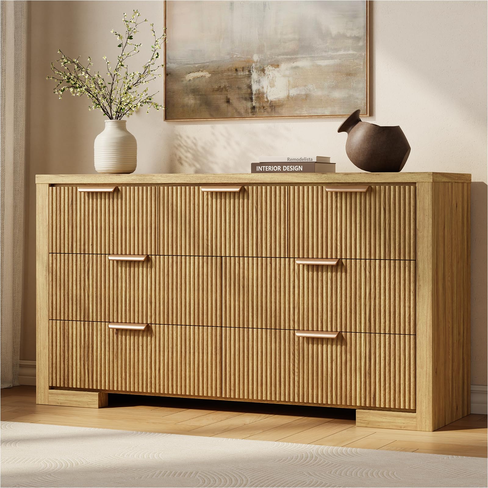 Fluted 7 Drawer Dresser with Gold Handles
