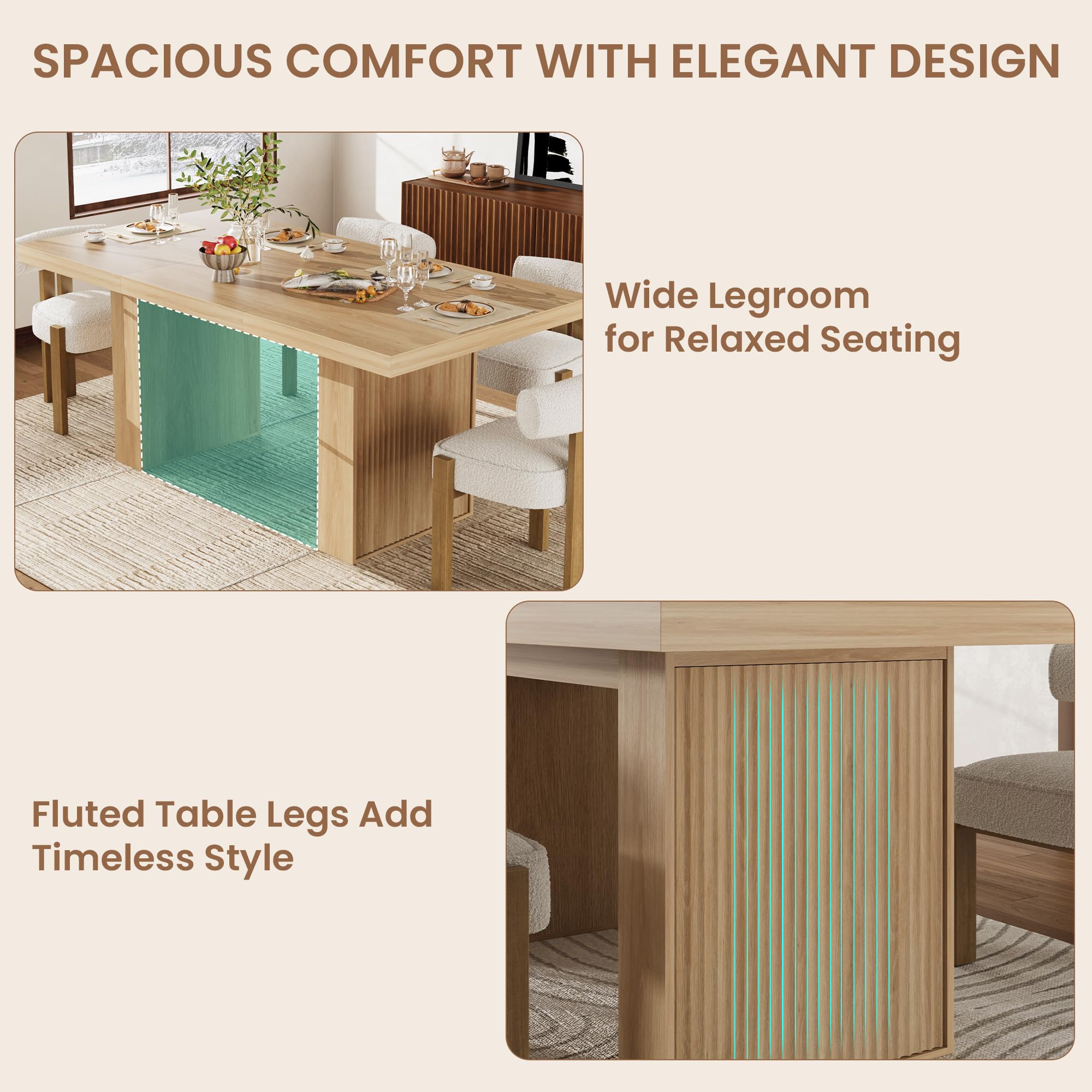 70.8" Dining Table with Storage and Fluted Legs