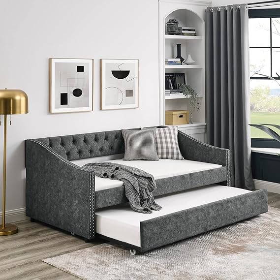 Twin Daybed with Trundle and Upholstered Sofa Bed