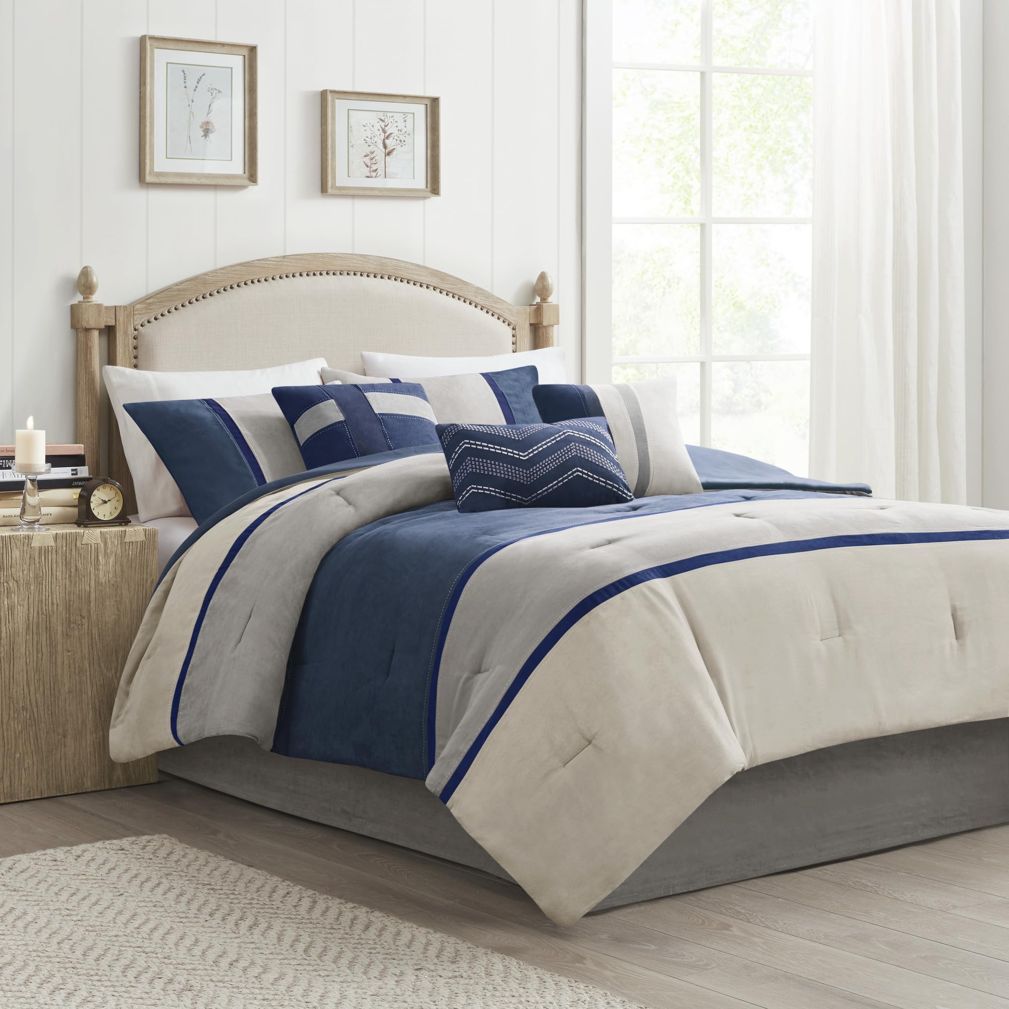King Micro-Suede Comforter Set - Blue 7 Piece