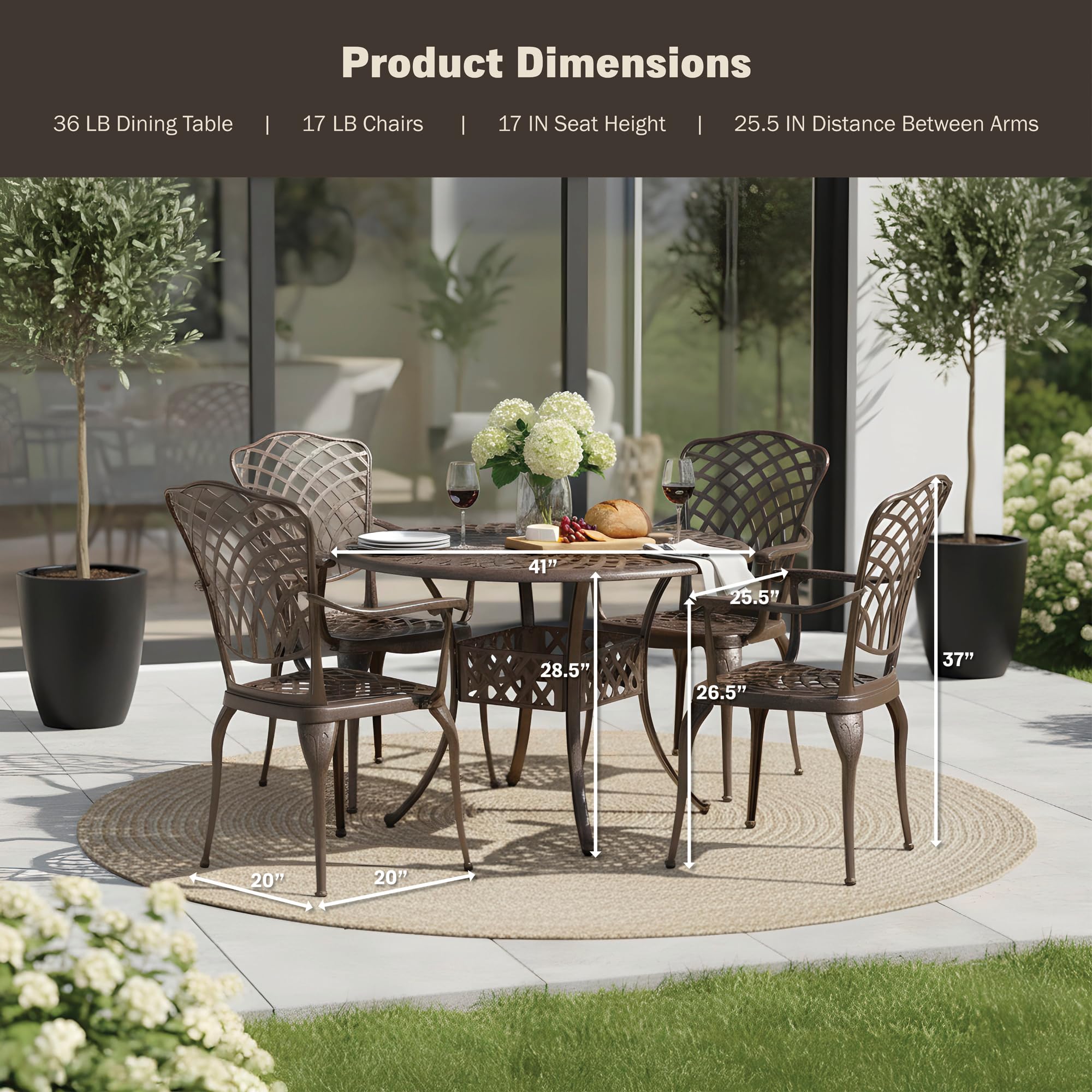 5-Piece Outdoor Dining Set Cast Aluminum