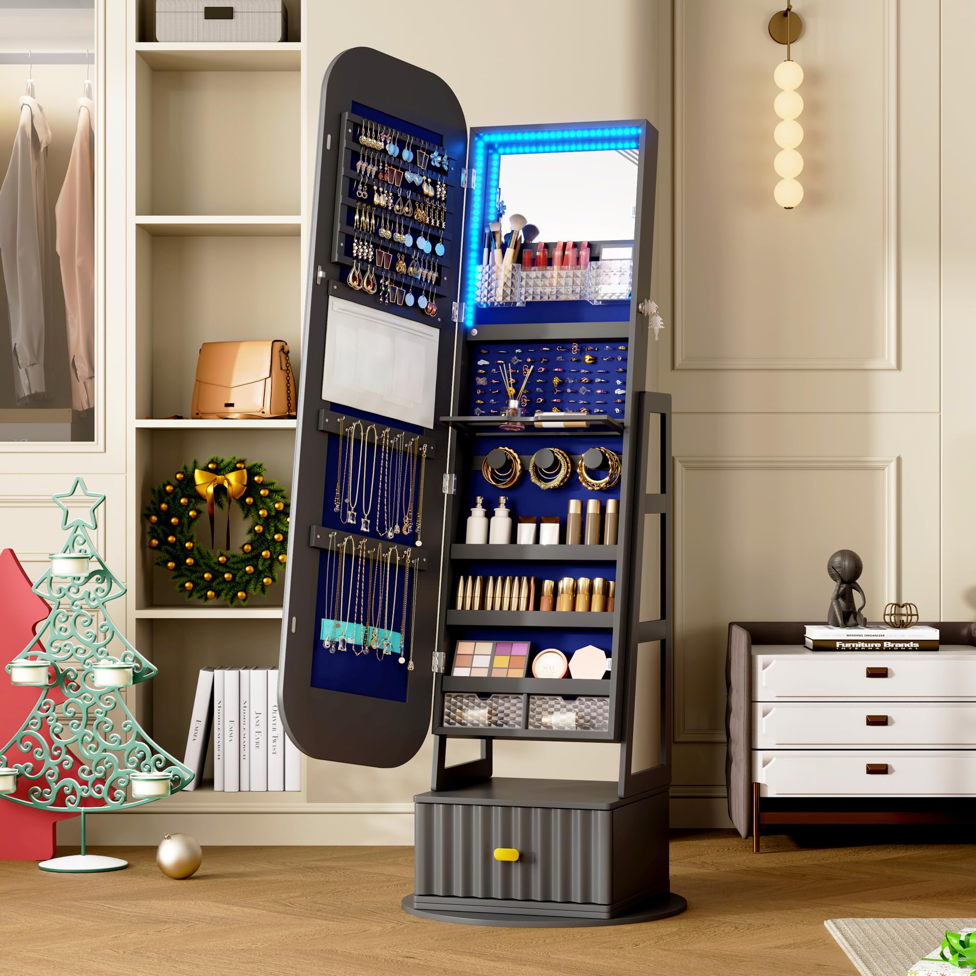 Full Length Mirror Jewelry Cabinet with Storage