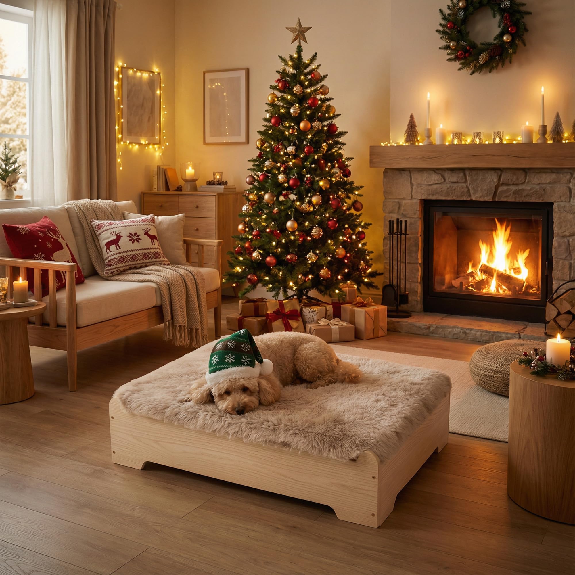 Elevated Dog Bed with Washable Cover - Small