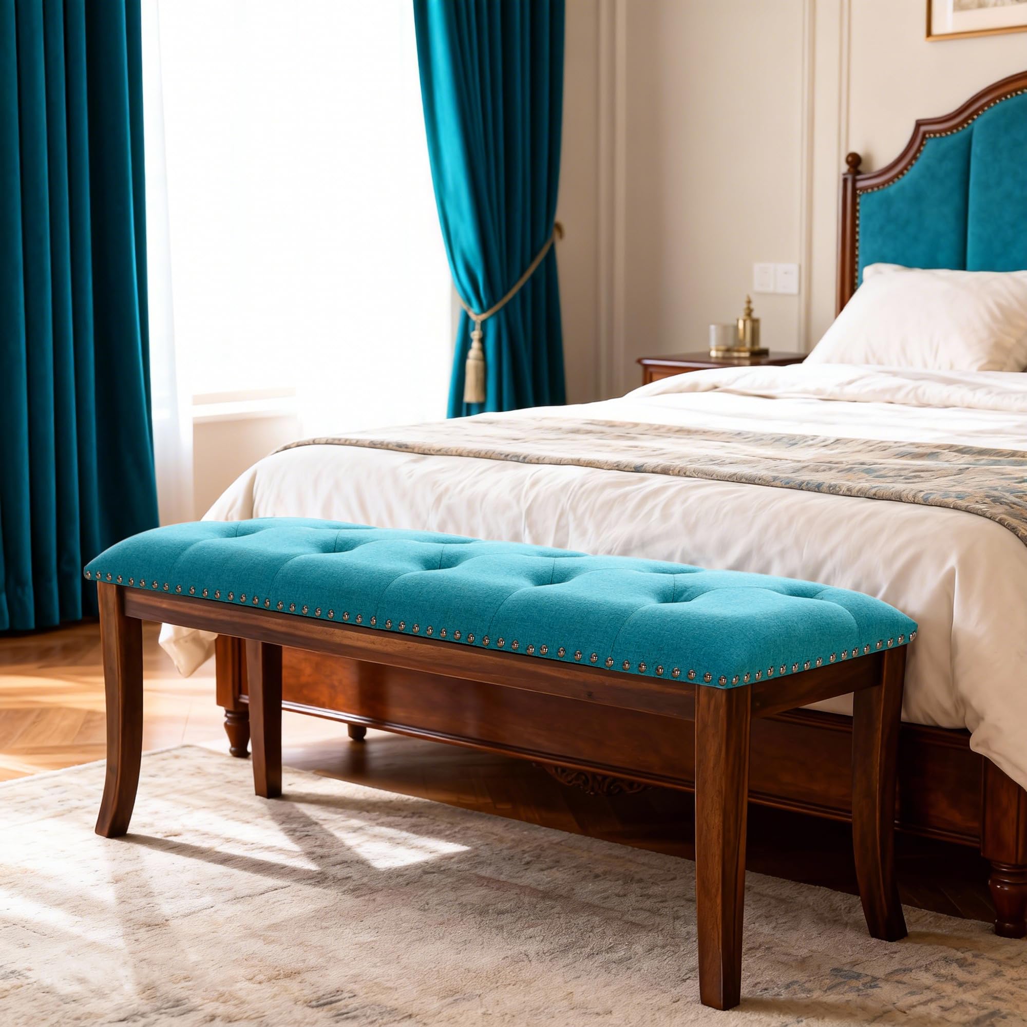 44" Upholstered Dining Bench with Button-Tufted Design