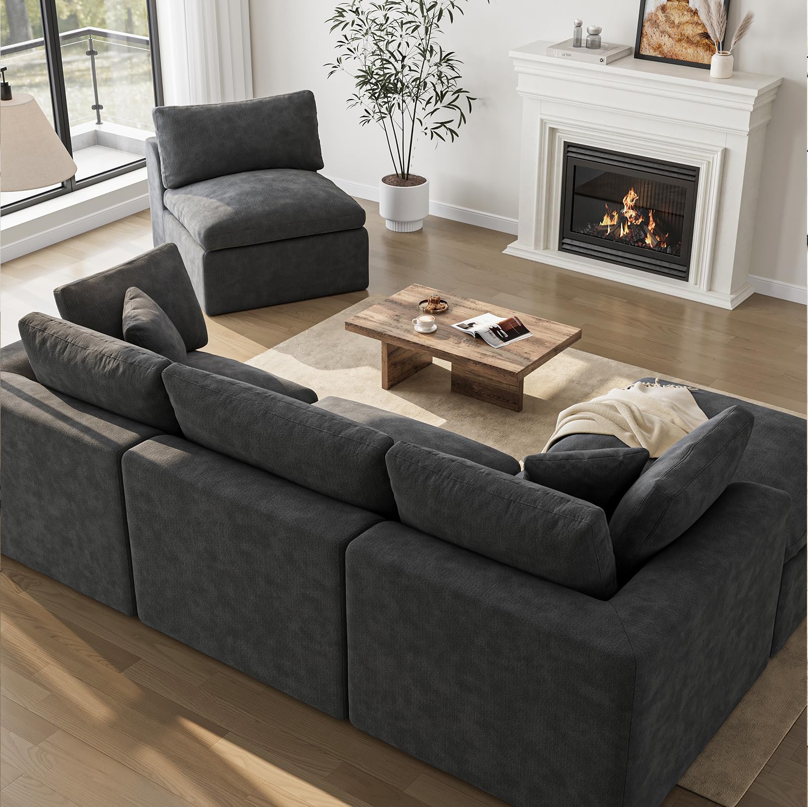 108 Inch L-Shaped Sectional Sofa with Ottoman