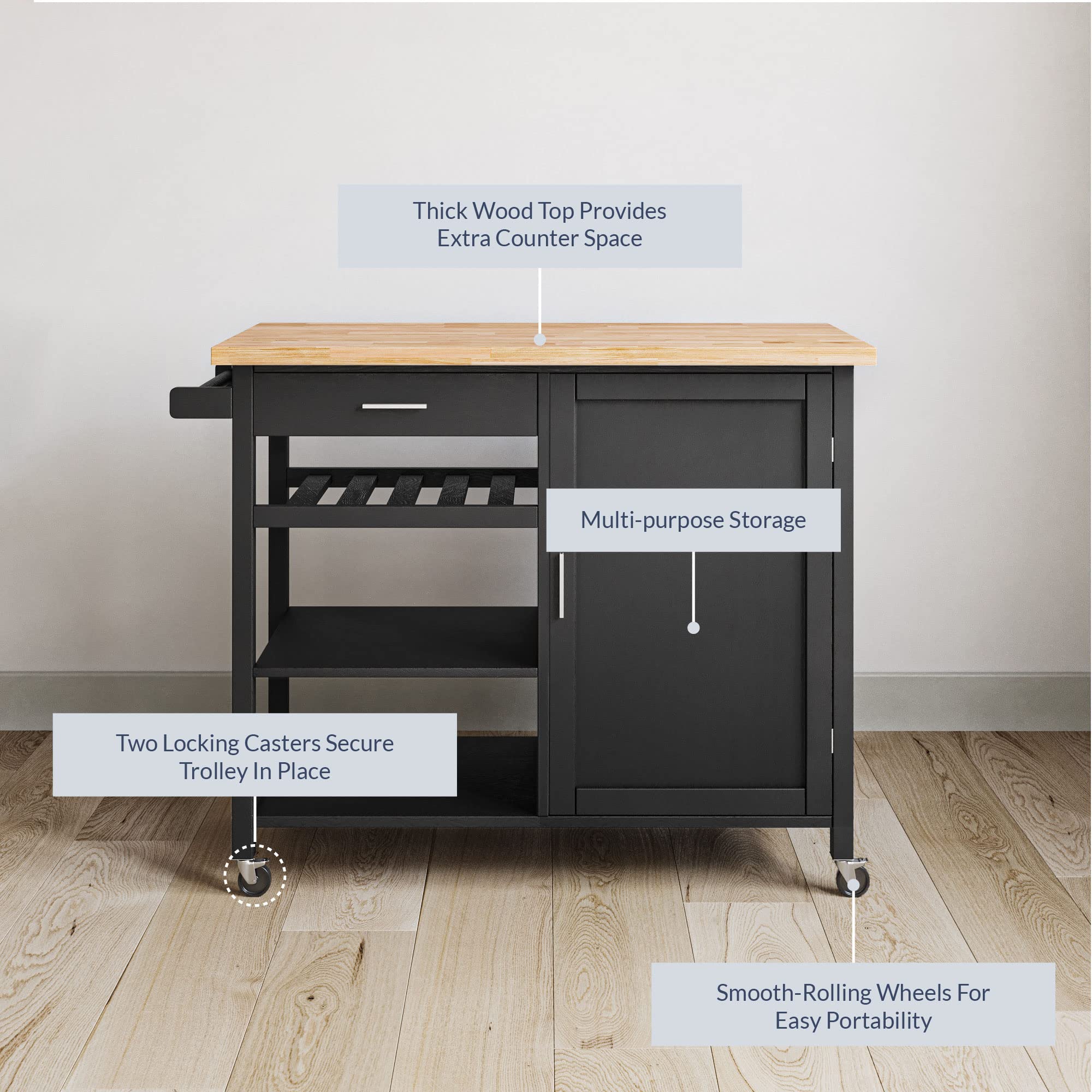 Modern Rolling Kitchen Island Cart with Storage