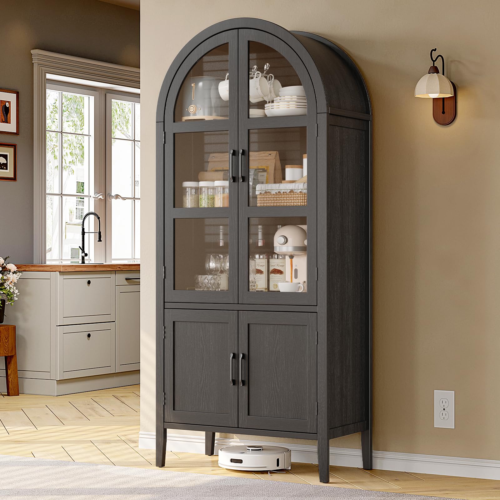 71" Tall Arched Cabinet with Glass Doors