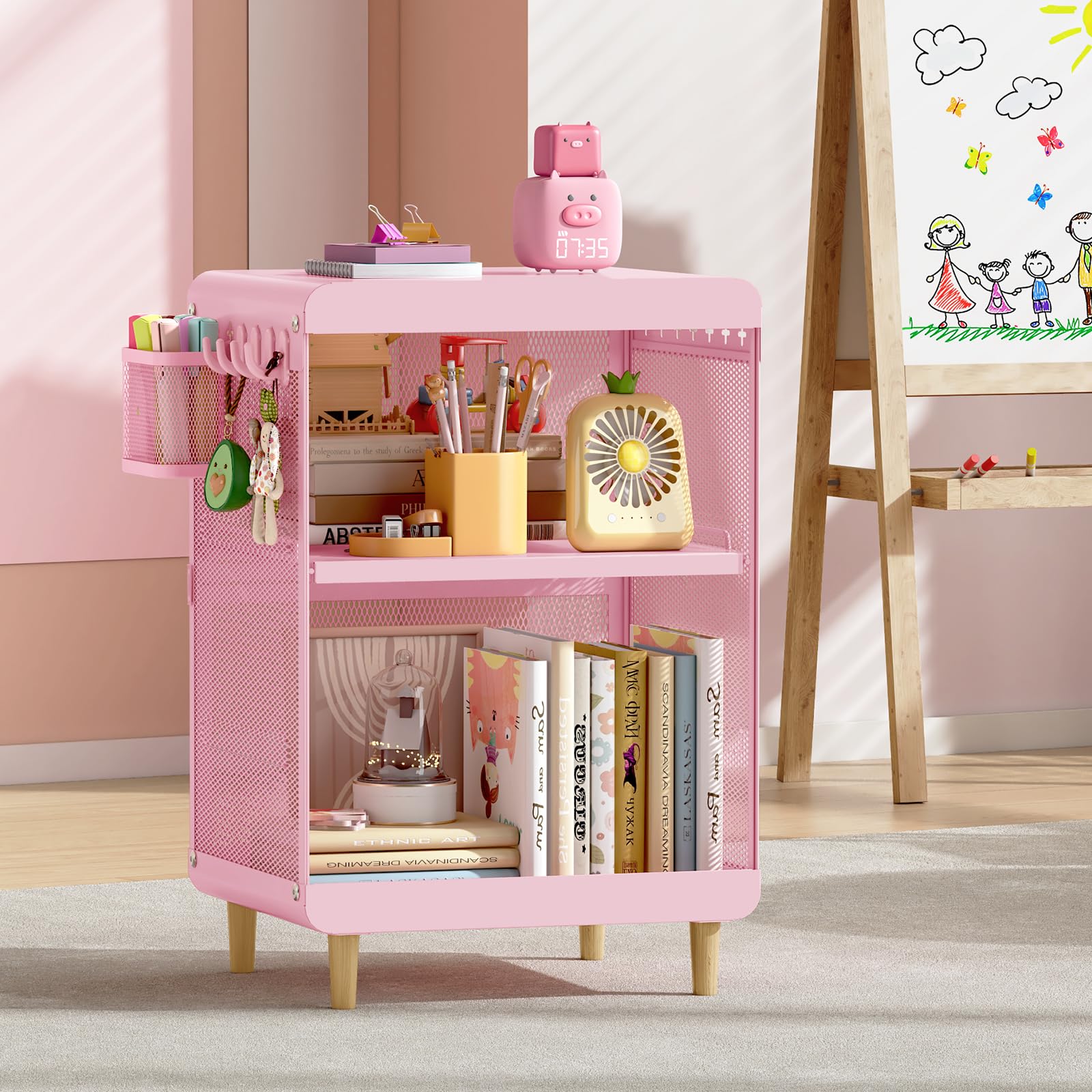 Kids Nightstand with Storage Shelves