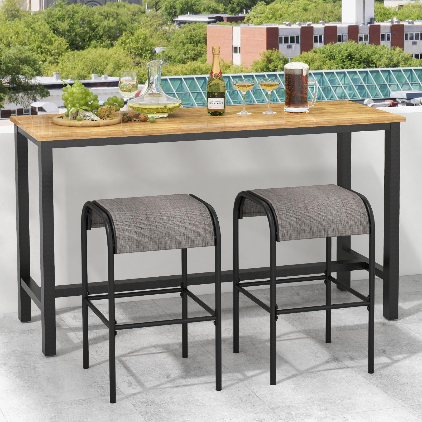 Outdoor Bar Stools Set of 4 - 30" Height with Fabric Seat