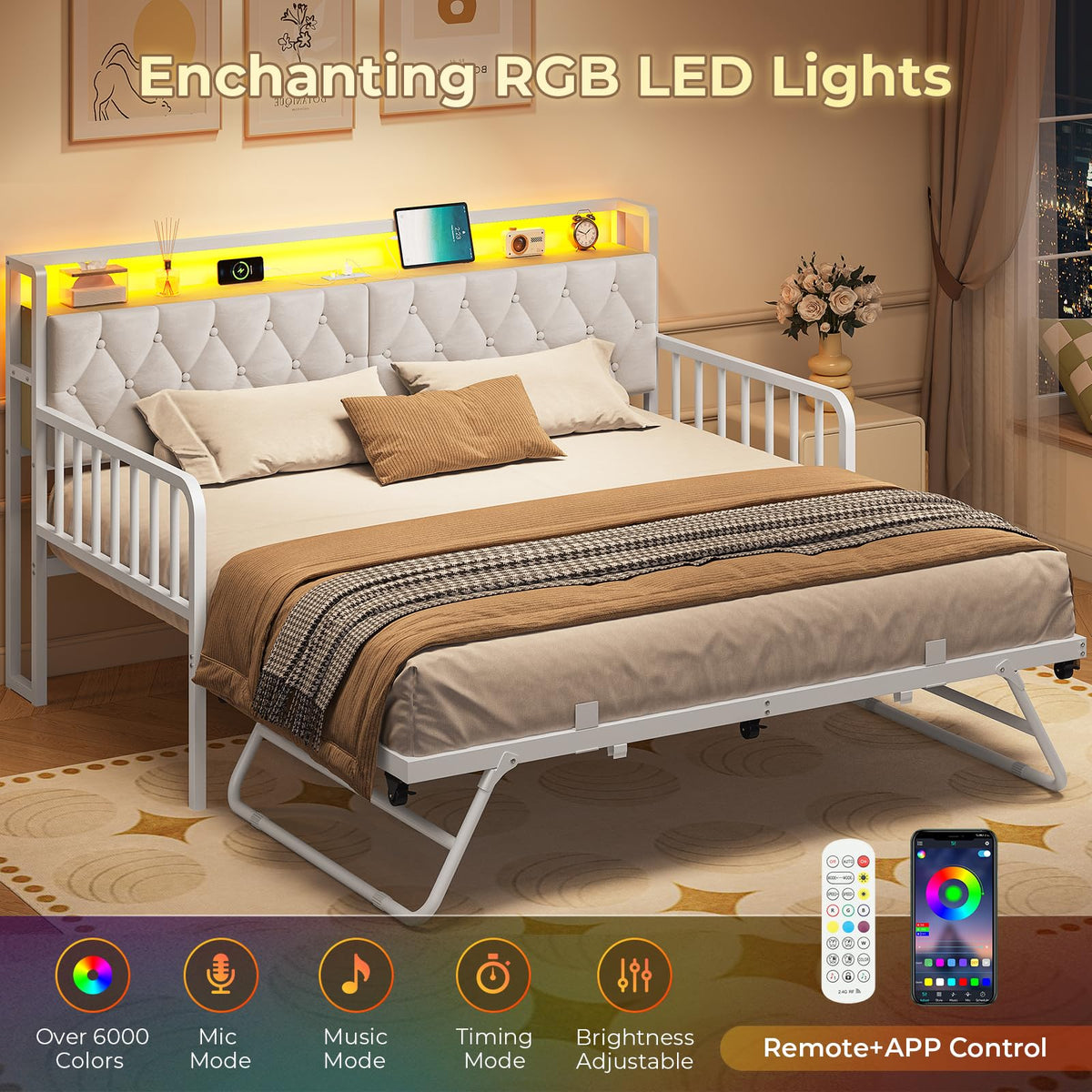 Twin to King Daybed with Trundle and Charging Station
