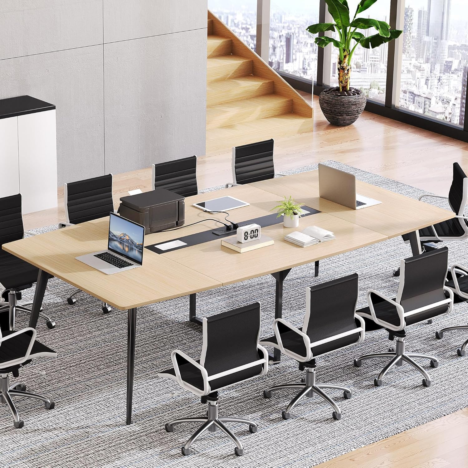8FT Boat Shaped Conference Table with Power Outlets