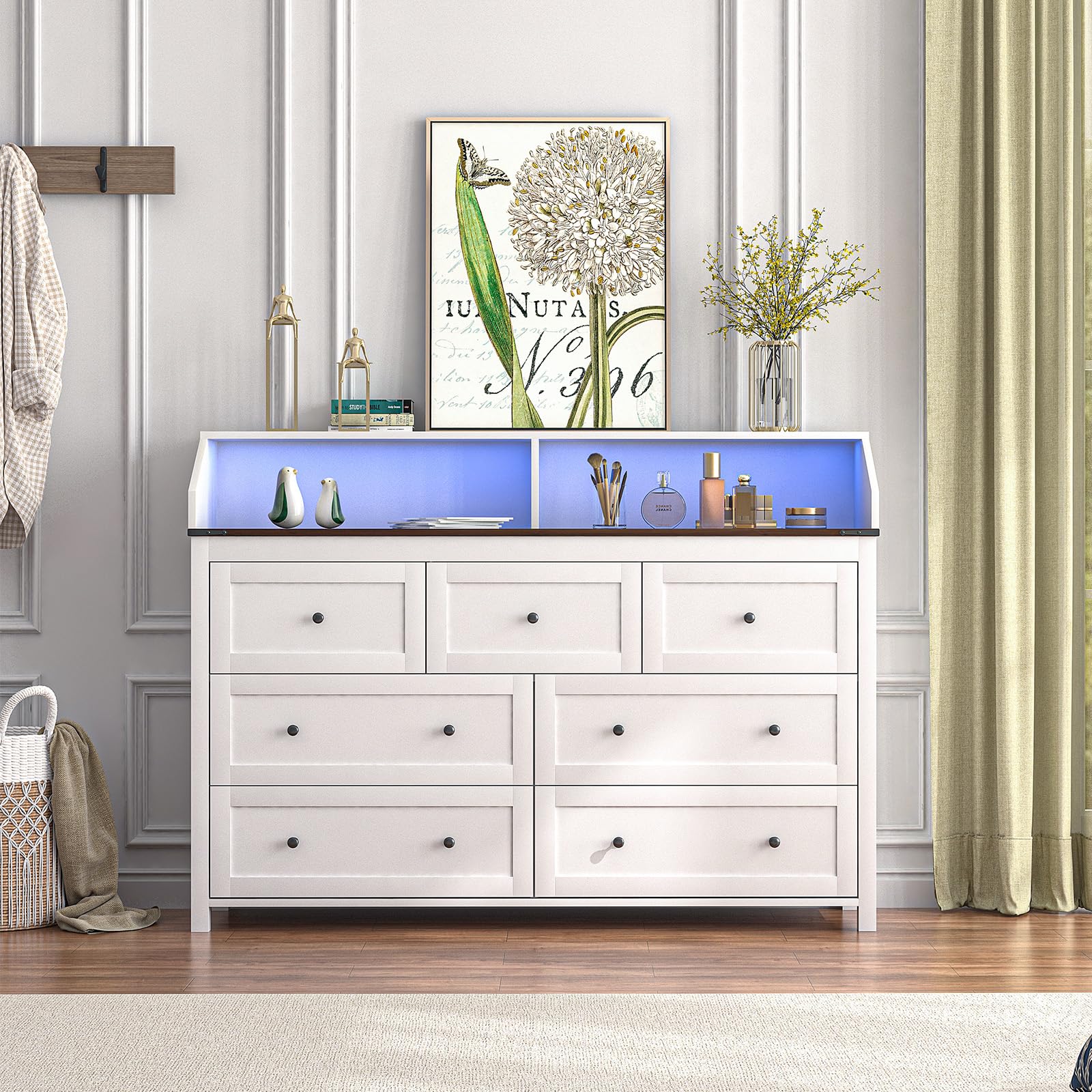 7 Drawer Dresser with LED Lights and Charging Station