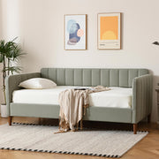 Twin Size Upholstered Daybed with Wood Slat Support - Light Green