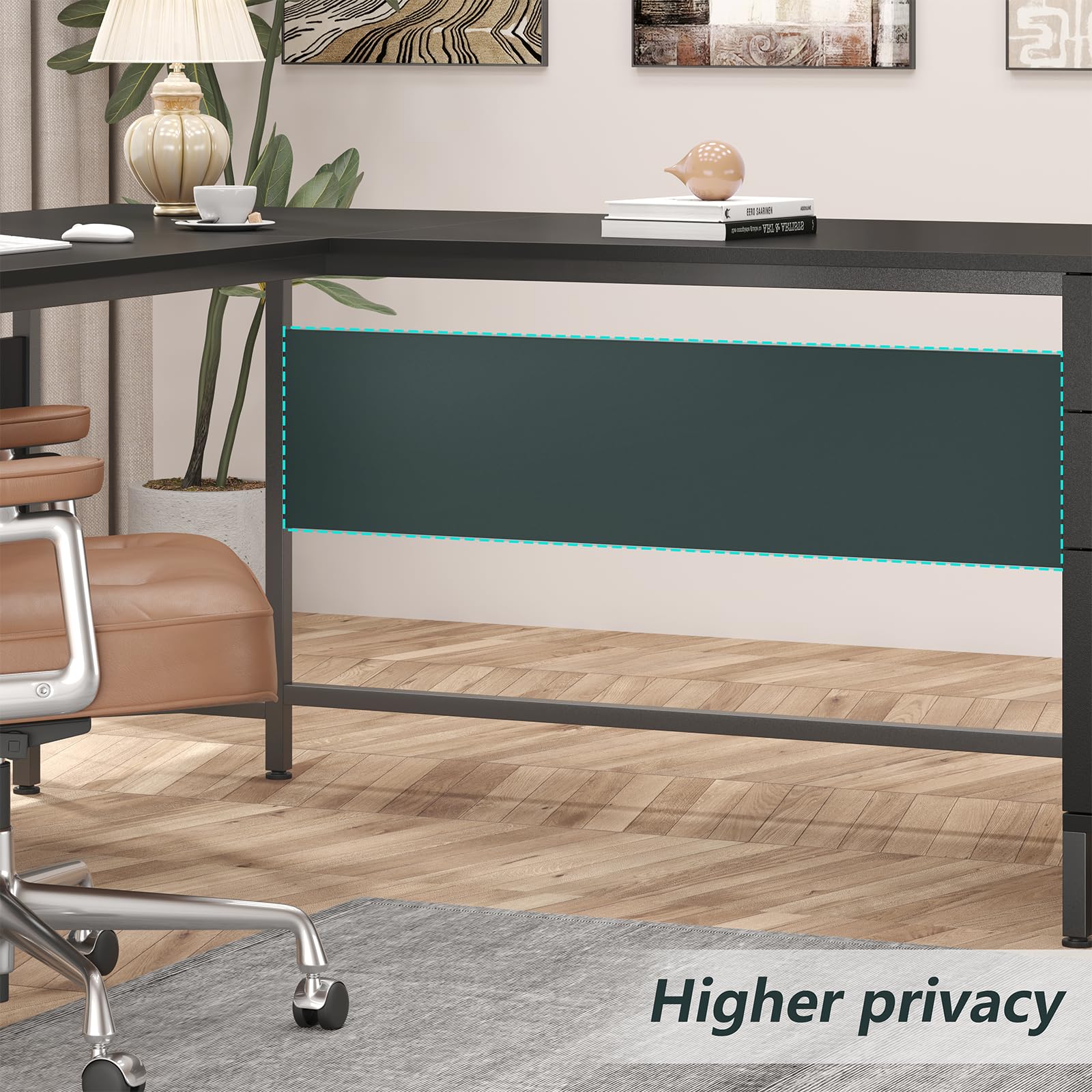 59" L-Shaped Desk with 6 Drawers and File Cabinet