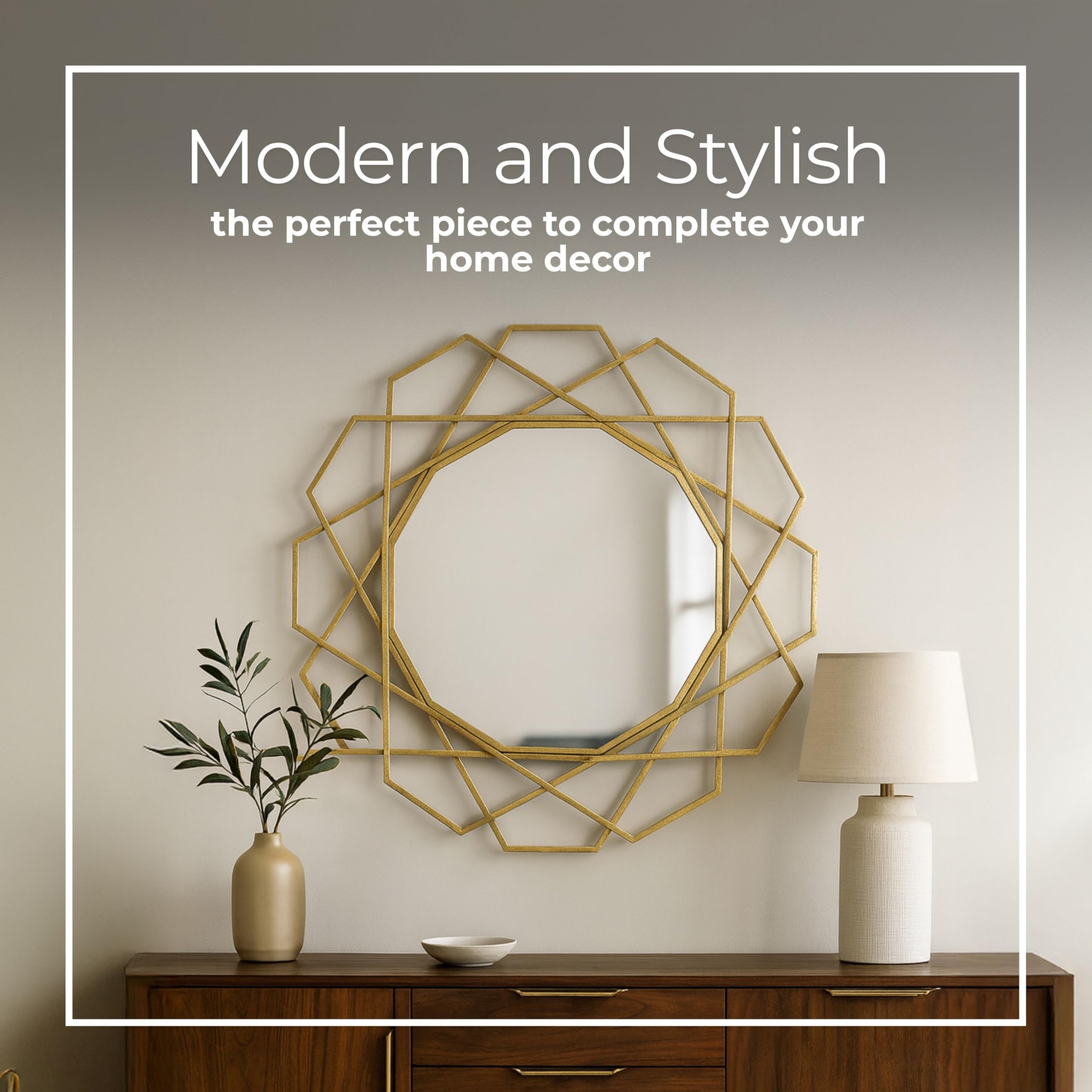 35" Geometric Decorative Wall Mirror - Gold Metal Frame