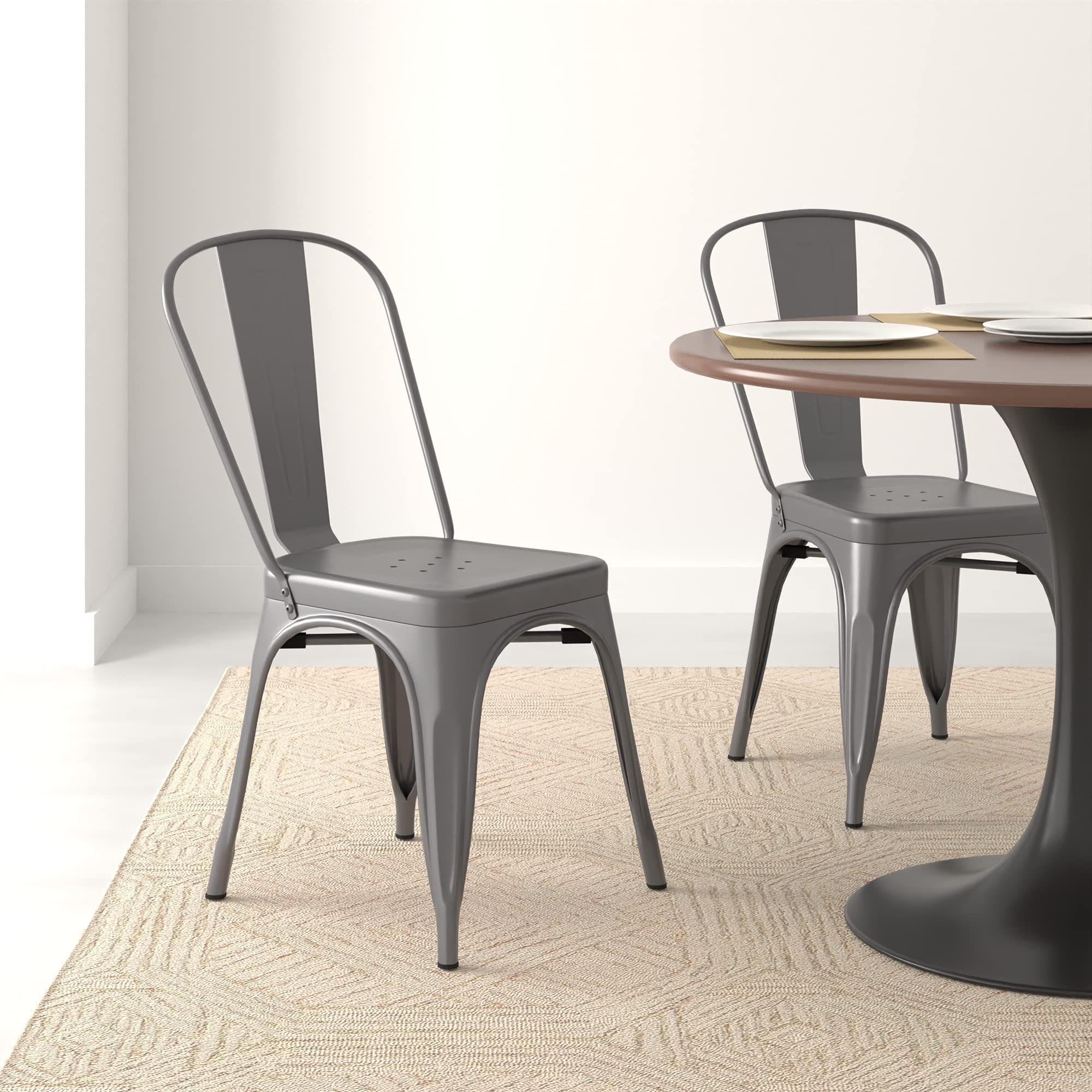 Metal Dining Chairs Set of 4 - Dark Grey